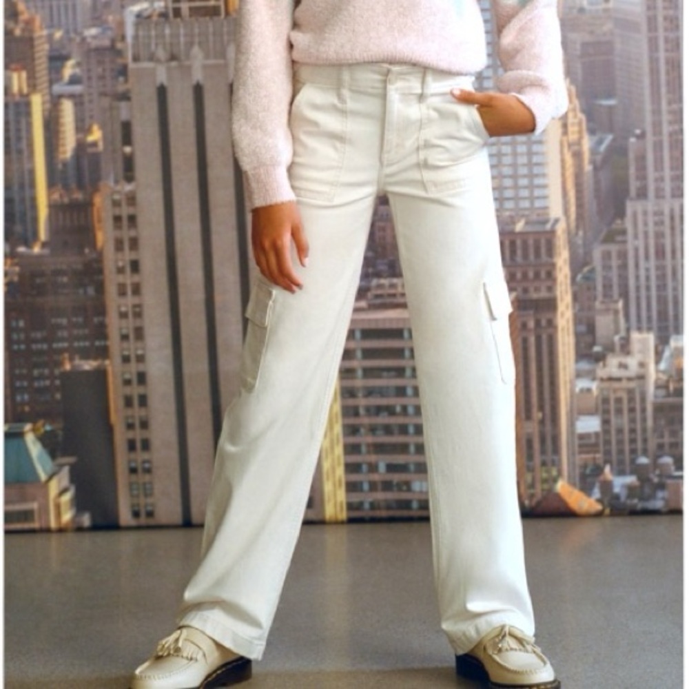 Abercrombie Kids Wide Leg Cargo Pants Cream Girls 5/6 Long